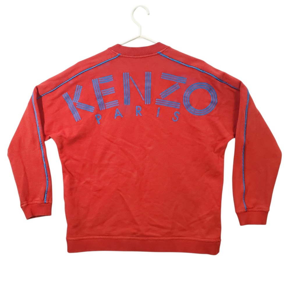 Kenzo Paris Mens V-Neck Sweatshirt Red Orange Size Large Spirit Jersey Fleece